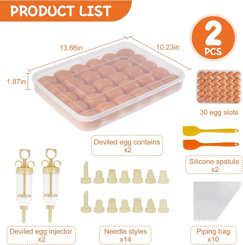 FACULX 3 Pack Deviled Egg Containers with Lid and 8 Pcs Deviled Egg Injector Piping Tool, Egg Organizer for Refrigerator, Fridge Stackable Countertop Portable Egg Platter (transparent-2 packs) - Image 2